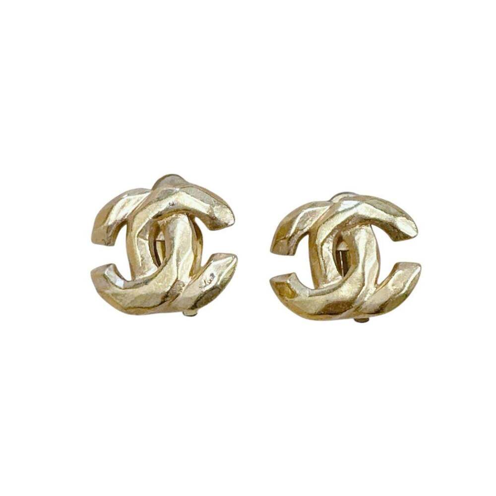CHANEL Authentic Vintage Gold Logo Earrings - Picture 3 of 7